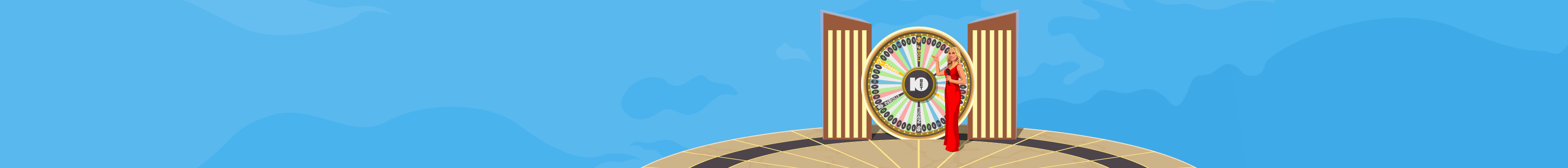 Game Shows with 10bet. A casino illustration with a stylized a 10bet logo.